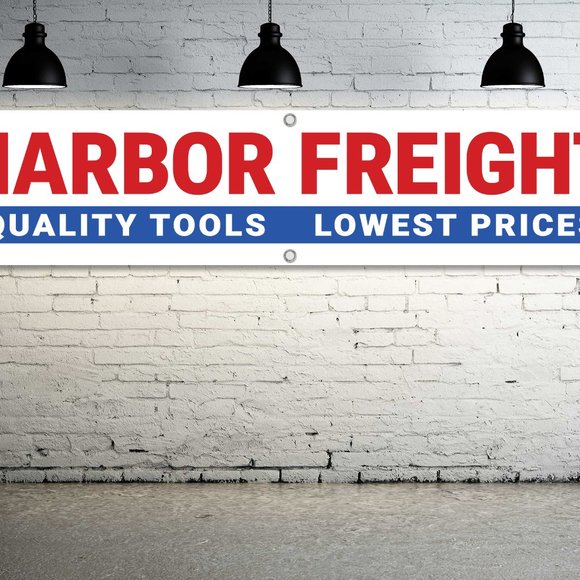 HARBOR FREIGHT Tools Logo Vinyl Banner 8ft. Sign Handyman Repair Store Signage - Picture 1 of 4